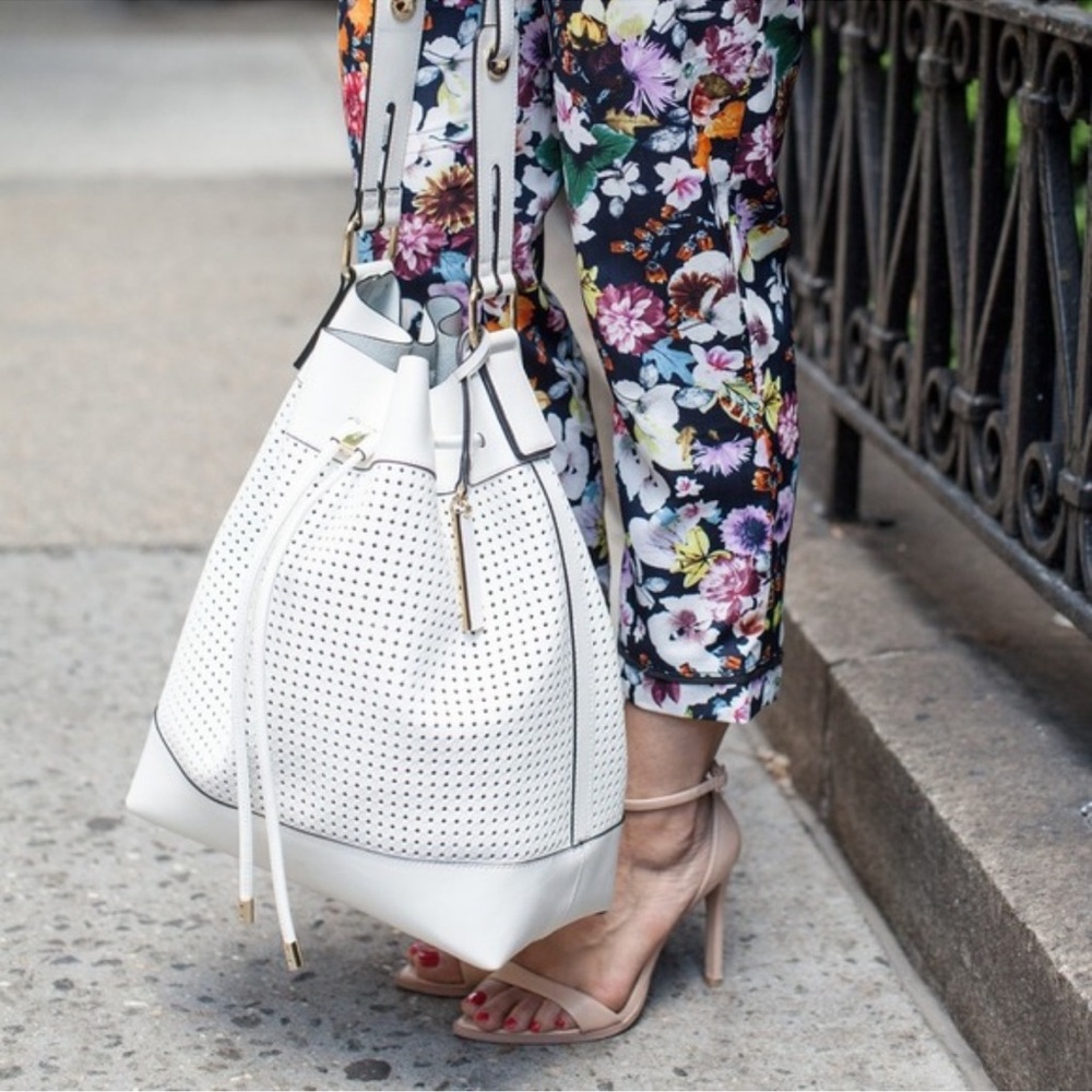 Vince Camuto Colby Drawstring White Leather Bag